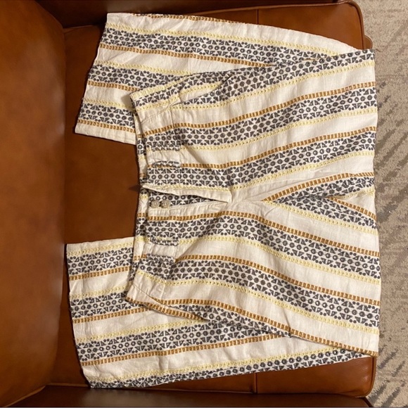 Anthro Linen Pants Eyelet Stripes - Picture 4 of 7